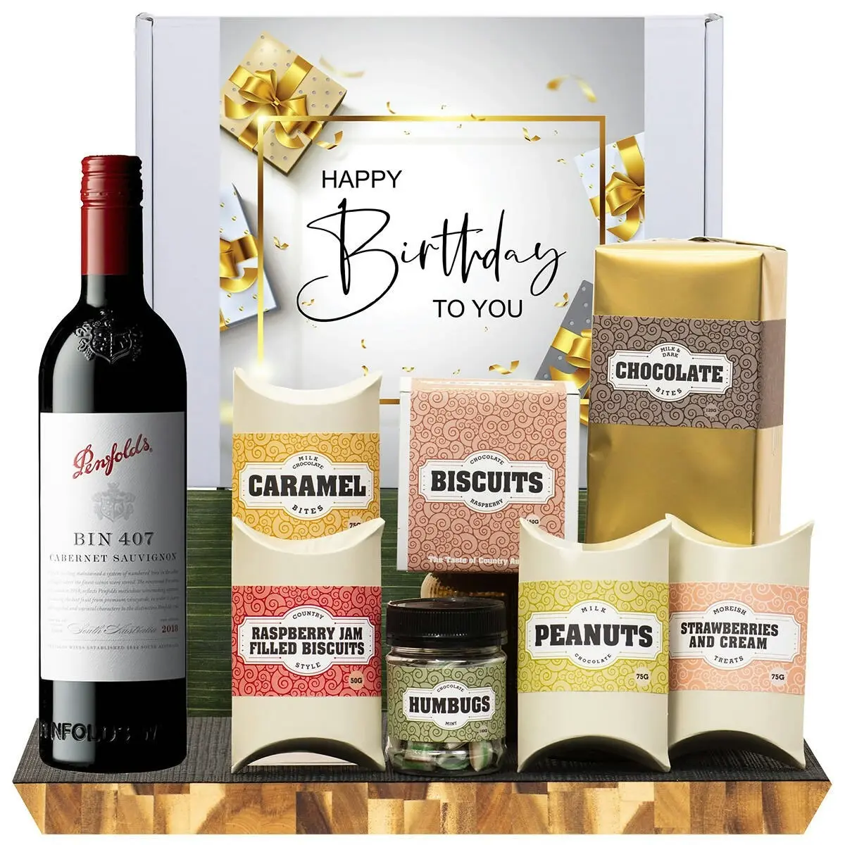 21810C Happy Birthday Gourmet Hamper with Penfolds Bin 407 Cabernet Sauvignon