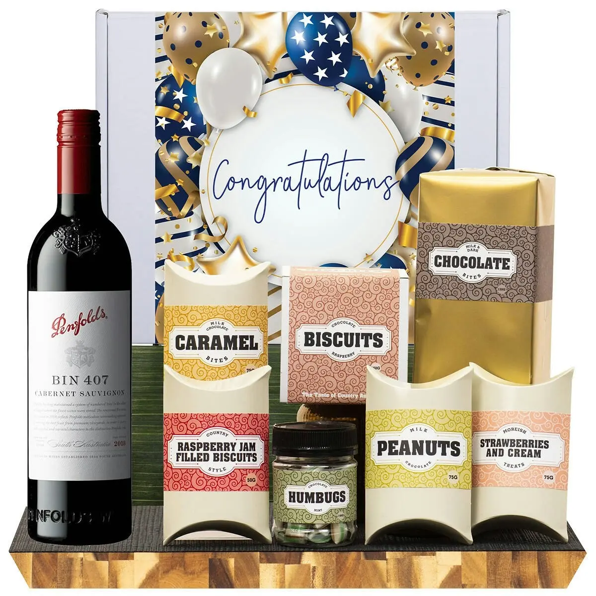 21810F Congratulations Gourmet Hamper with Penfolds Bin 407 Cabernet Sauvignon