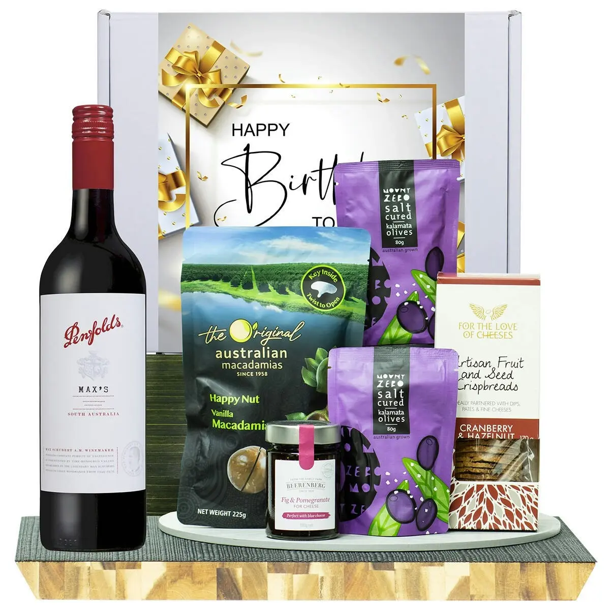 22805C Happy Birthday Gourmet Hamper with Penfolds Max’s Cabernet Sauvignon