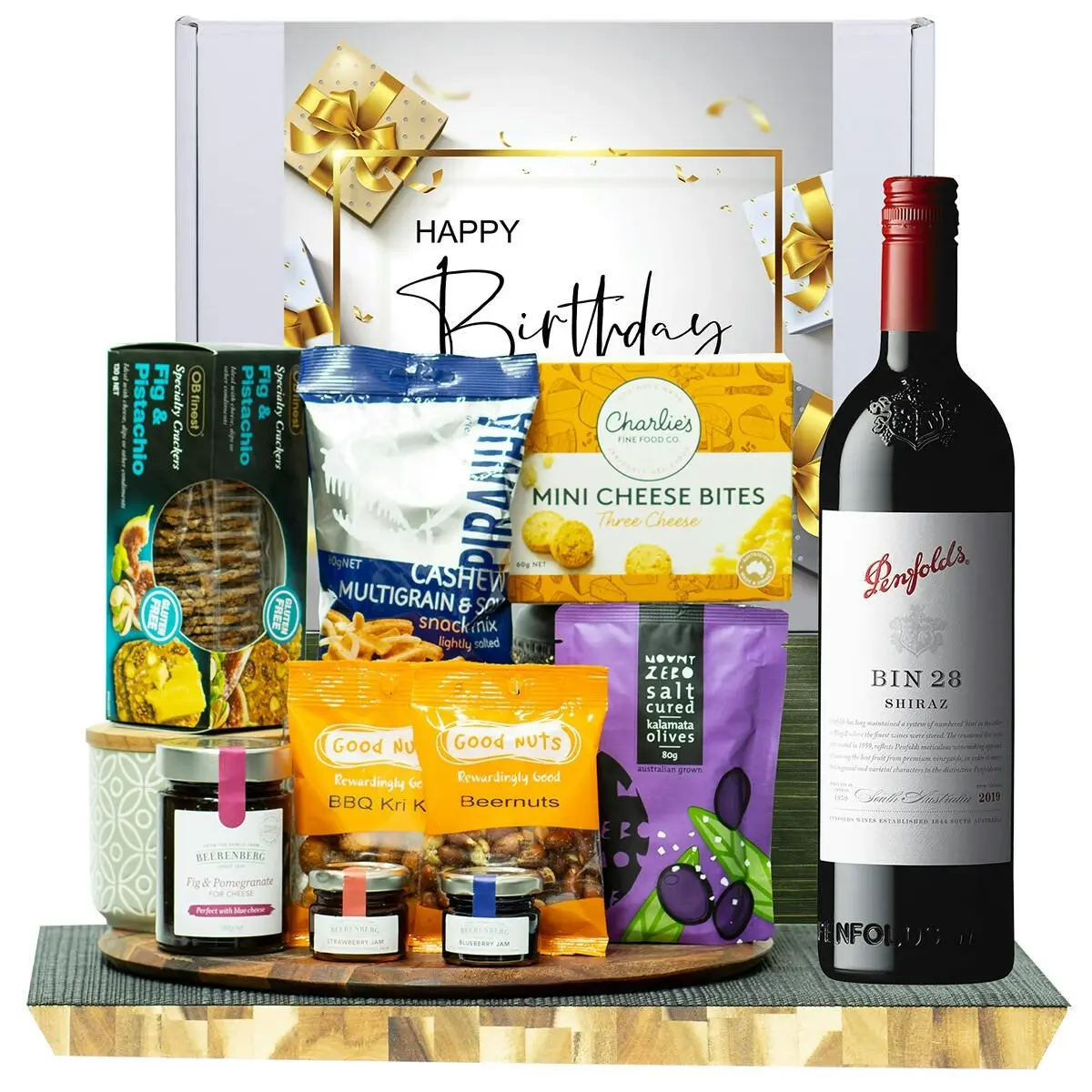 23208C Happy Birthday Gourmet Hamper with Penfolds Bin 28 Shiraz