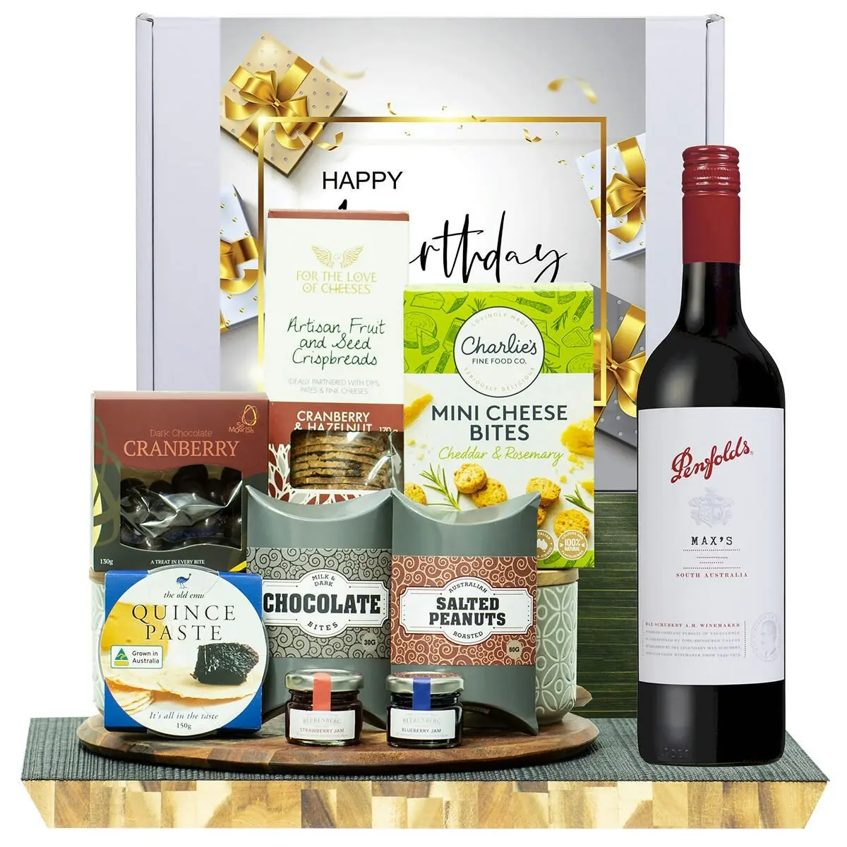 23305C Happy Birthday Gourmet Hamper with Penfolds Max's Cabernet Sauvignon