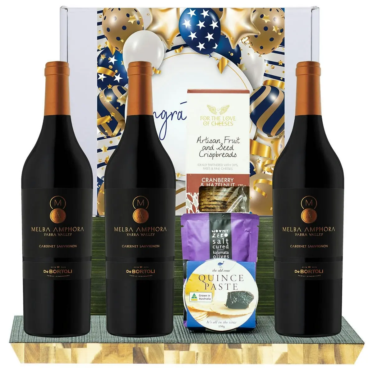 23733F Congratulations Gourmet Hamper with De Bortoli Melba Amphora Cabernet Sauvignon