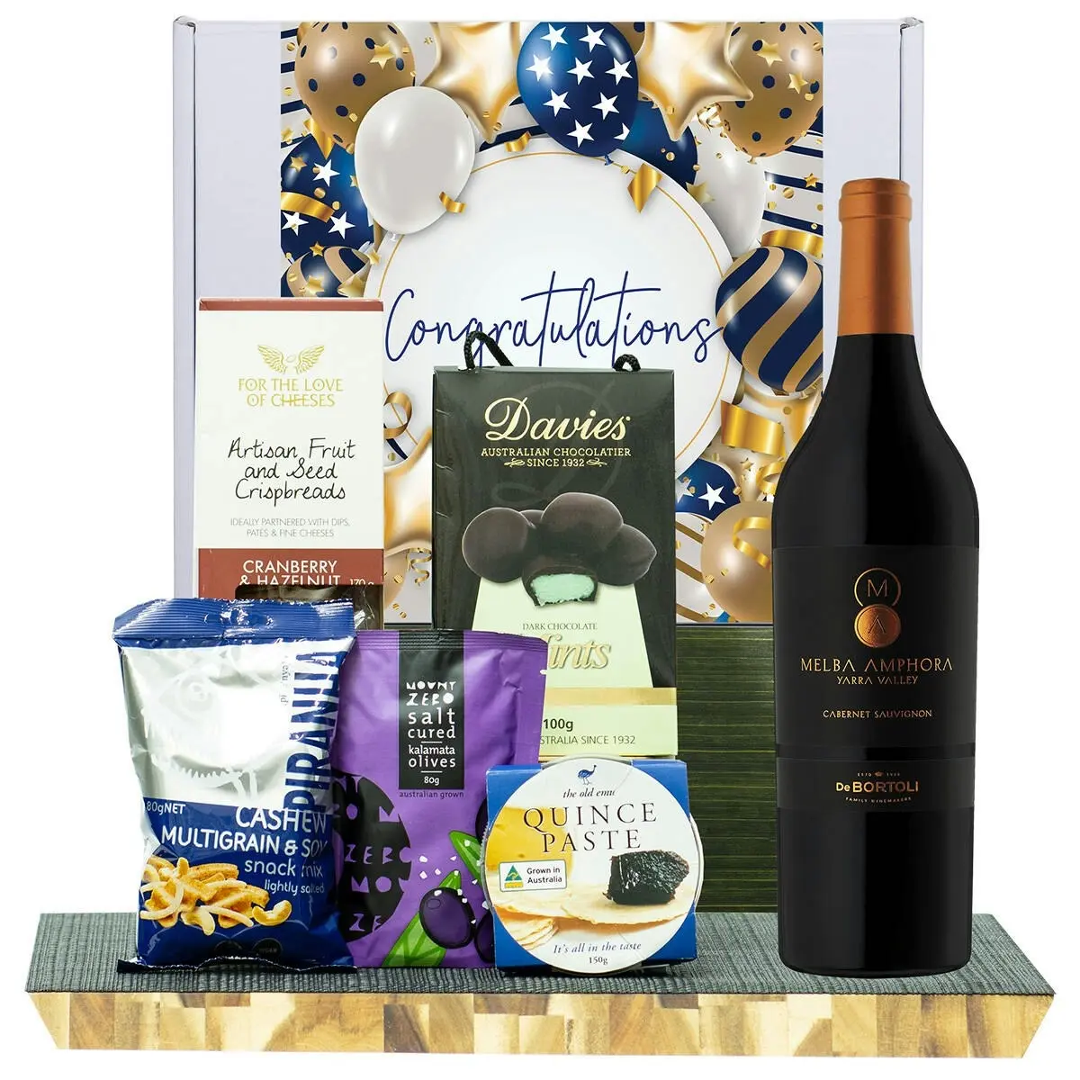 23933F Congratulations Gourmet Hamper with De Bortoli Melba Amphora Cabernet Sauvignon