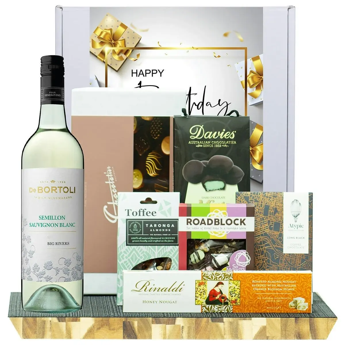 24822C Happy Birthday Gourmet Hamper with De Bortoli Big Rivers Semillon Sauvignon Blanc