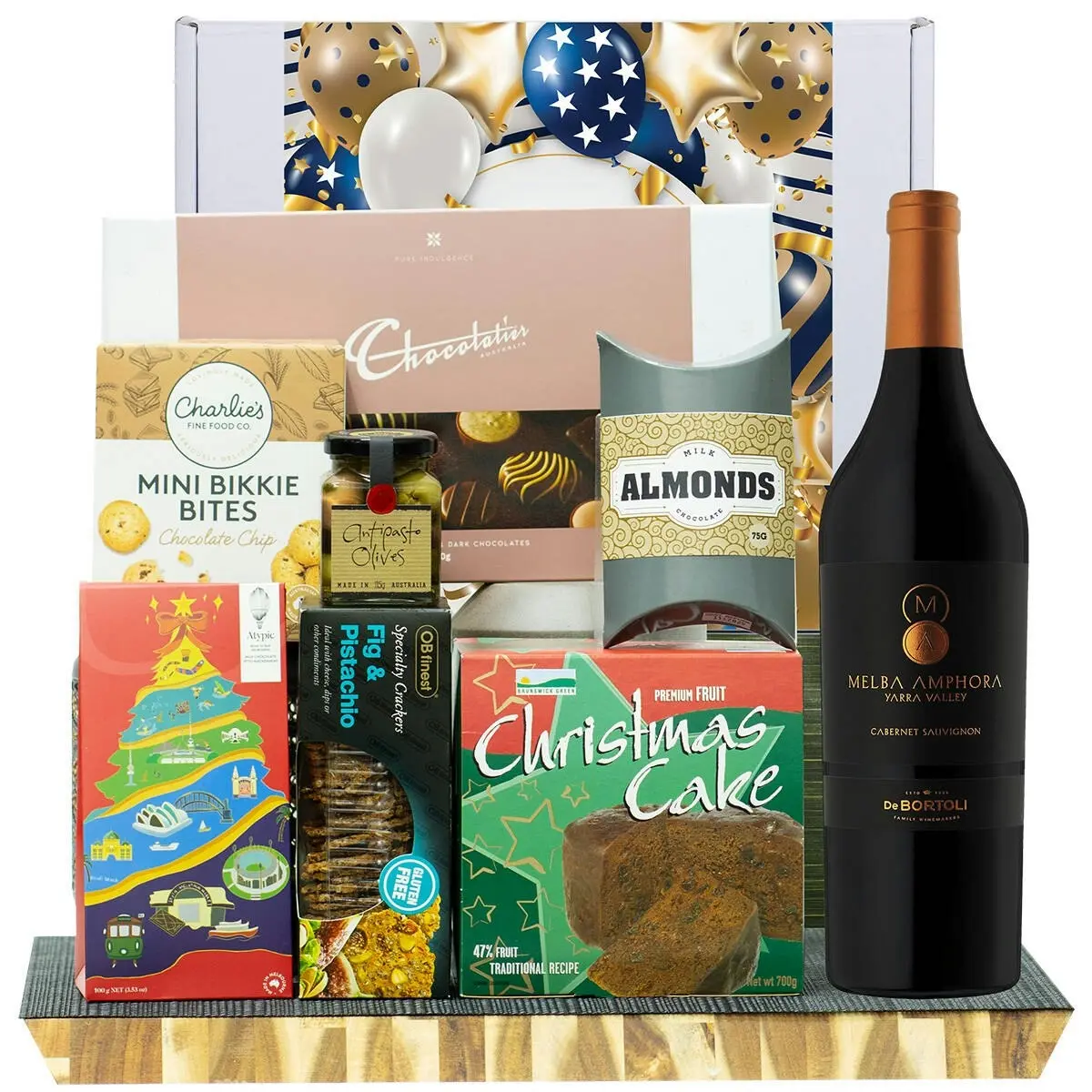 28033F Congratulations Gourmet Hamper with De Bortoli Melba Amphora Cabernet Sauvignon