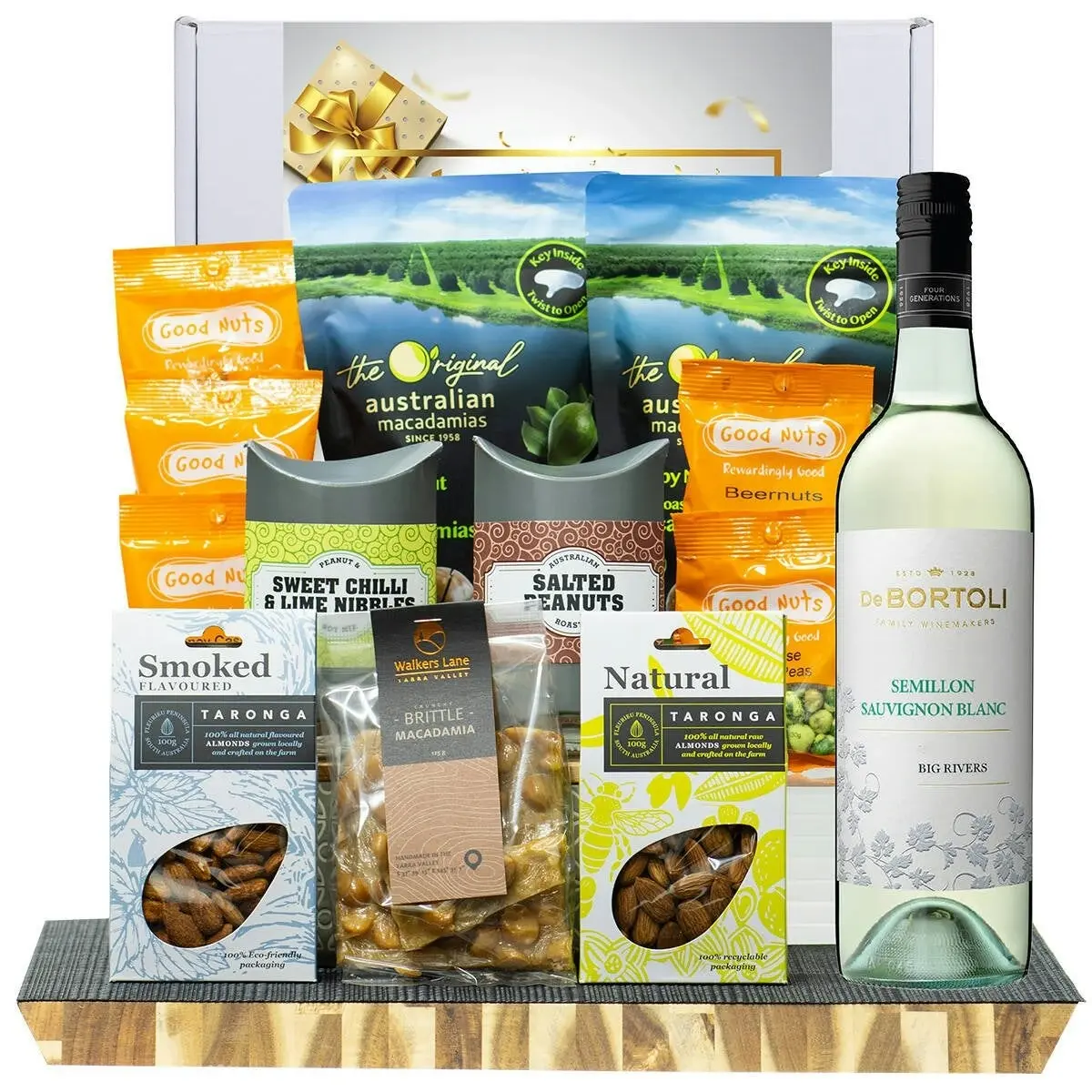 29422C Happy Birthday Gourmet Hamper with De Bortoli Big Rivers Semillon Sauvignon Blanc