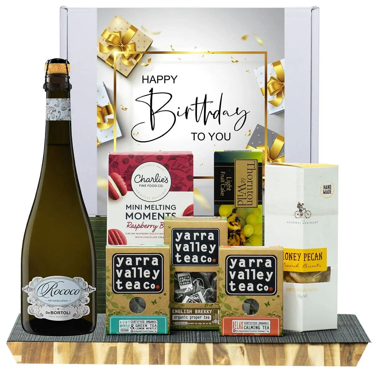 29736C Happy Birthday Gourmet Hamper with De Bortoli Rococo Premium Cuvee