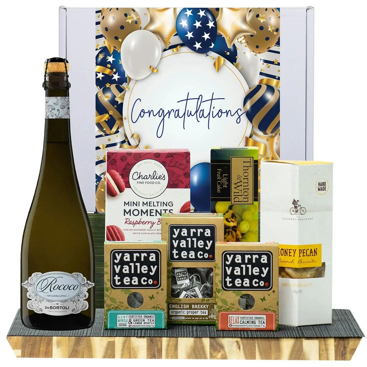 29736F Congratulations Gourmet Hamper with De Bortoli Rococo Premium Cuvee