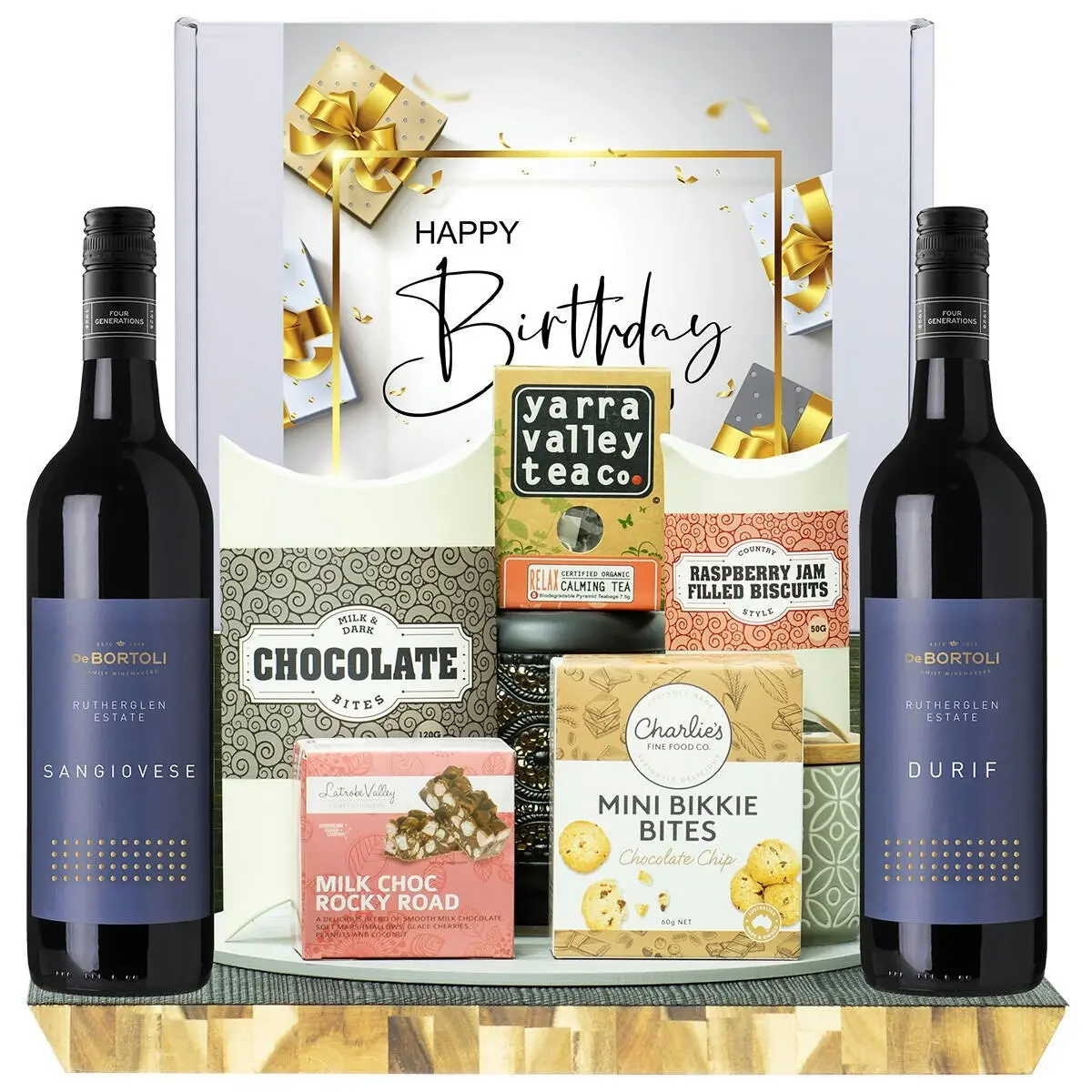 22632C Happy Birthday Gourmet Food Hamper with De Bortoli Rutherglen