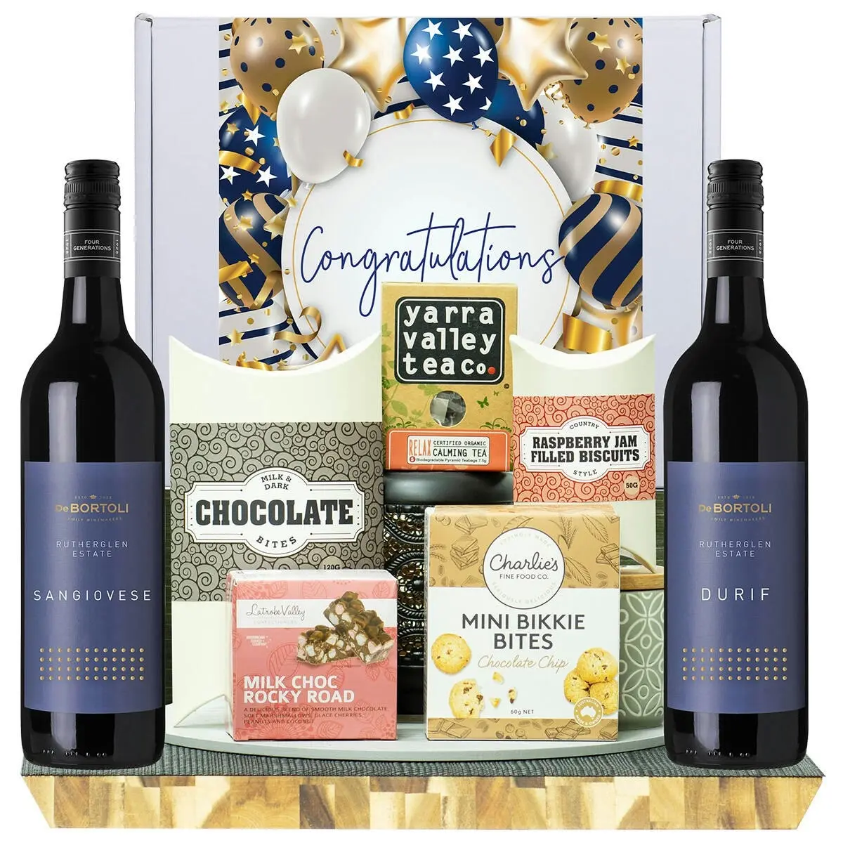 22632F Congratulations Gourmet Food Hamper with De Bortoli Rutherglen