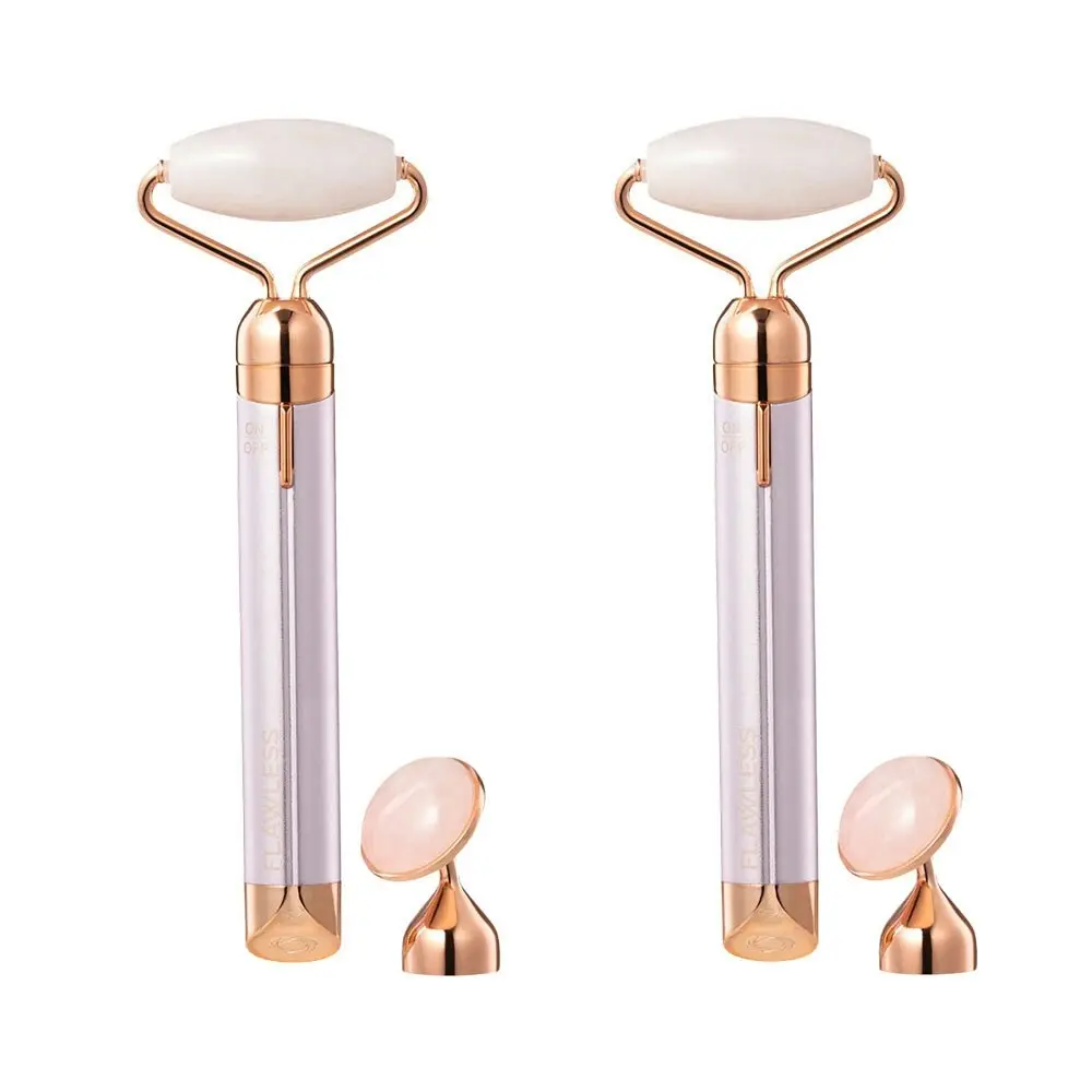 2x Flawless Finishing Touch Contour Micro Vibrating Rose Quartz Facial Roller