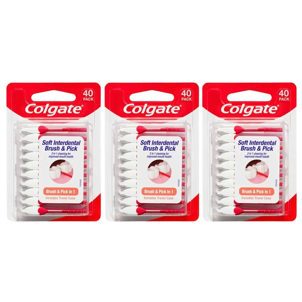 3x 40pc Colgate Teeth Cleaning Soft Interdental Brush Floss/Toothpick Oral Care