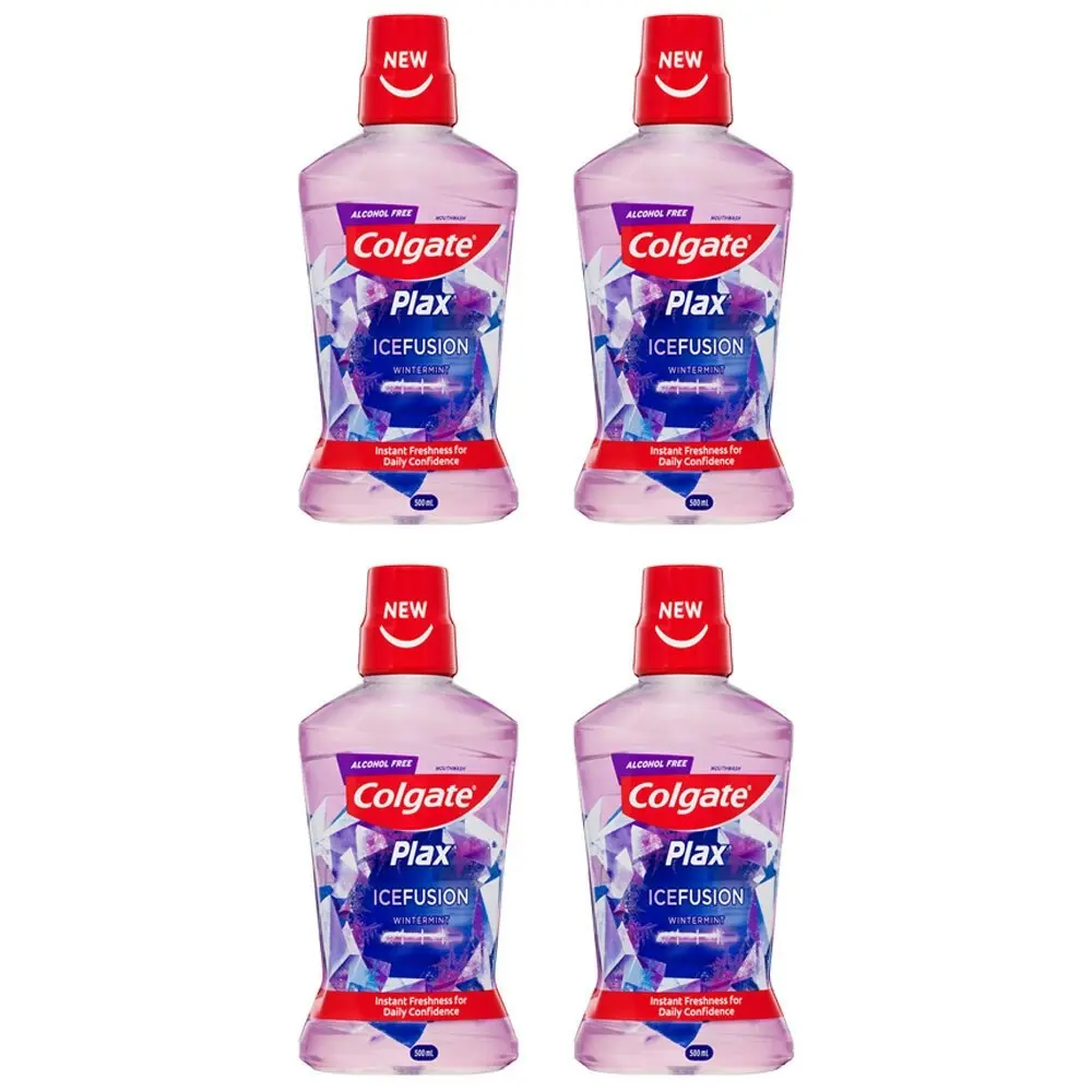 4x Colgate 500ml Plax IceFusion Wintermint Mouthwash Alcohol Free Oral Care