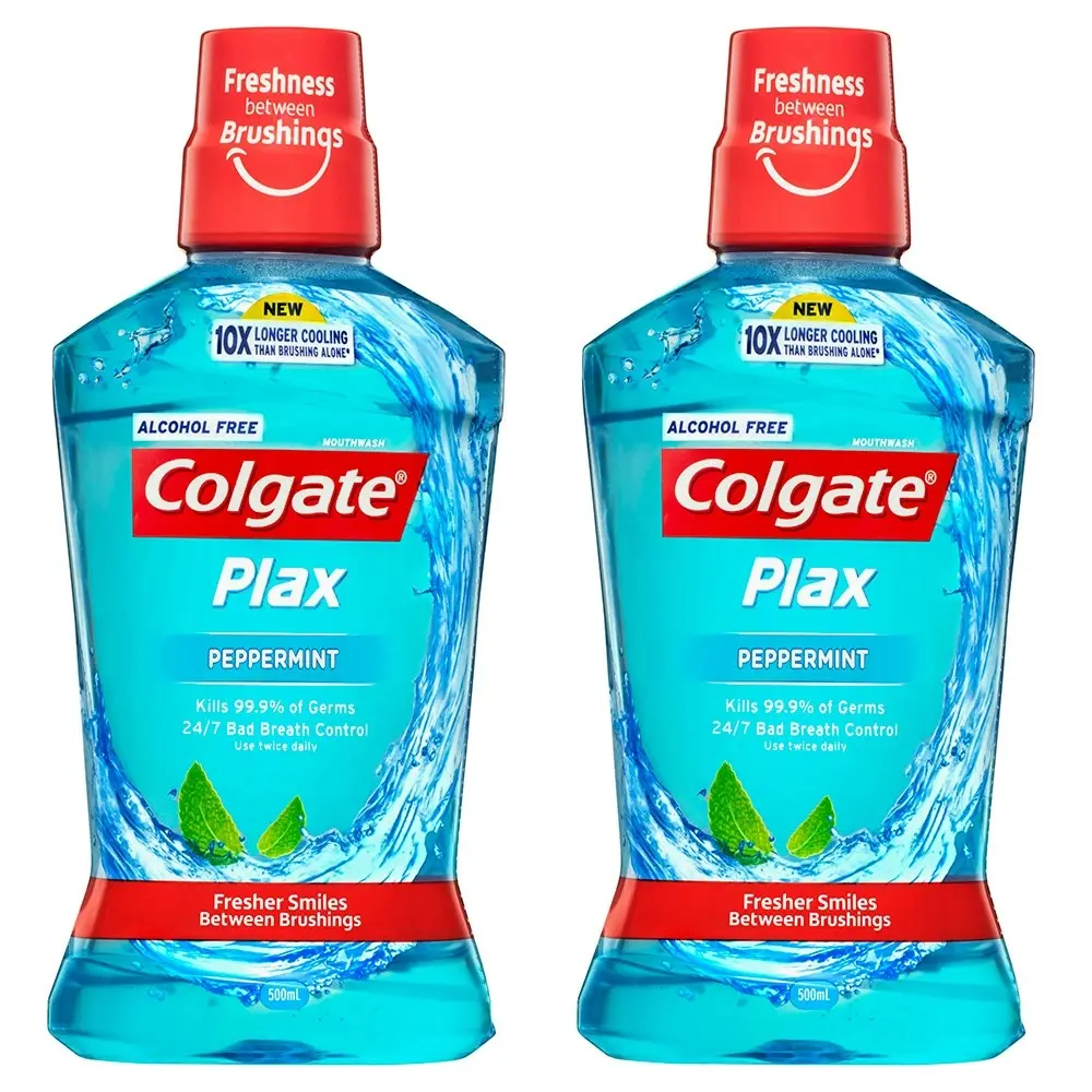 2x Colgate 500ml  Plax Peppermint Mouthwash Alcohol Free Mouth Wash Oral Care