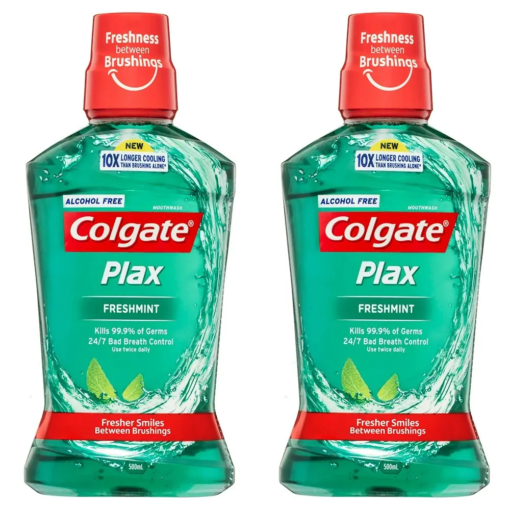 2x Colgate 500ml Plax Freshmint Mouthwash Alcohol Free Mouth Wash Oral Care