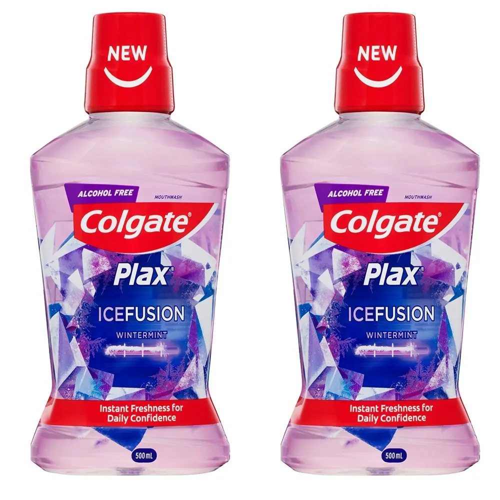 2x Colgate 500ml Plax IceFusion Wintermint Mouthwash Alcohol Free Oral Care