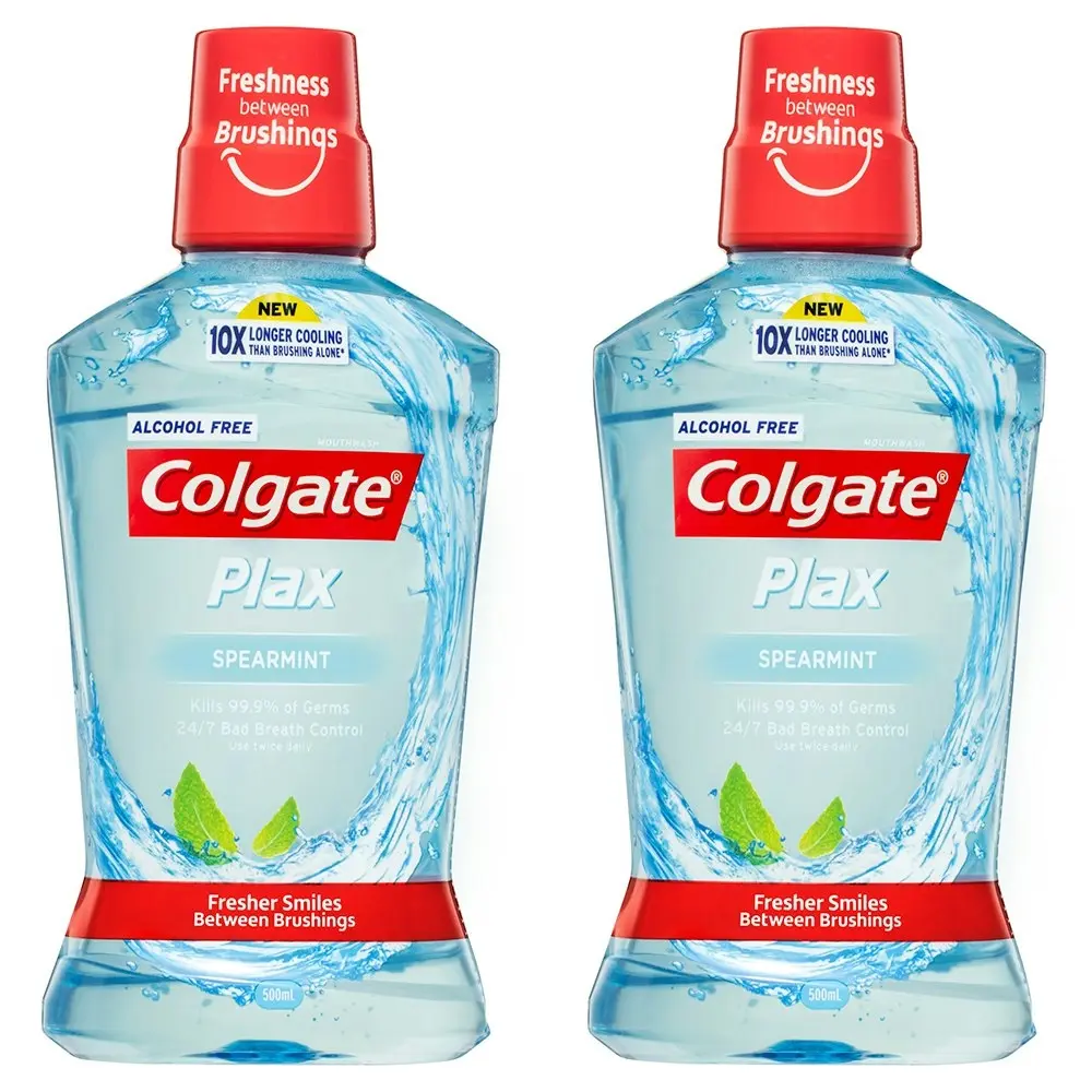 2x Colgate 500ml Plax Spearmint Mouthwash Alcohol Free Mouth Wash Oral Care