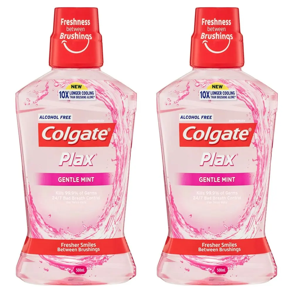 2x Colgate 500ml Plax Gentle Mint Mouthwash Alcohol Free Mouth Wash Oral Care