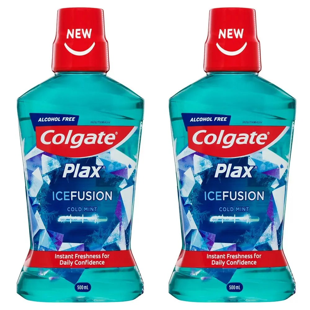 2x Colgate 500ml Plax IceFusion Cold Mint Mouthwash Alcohol Free Oral Care