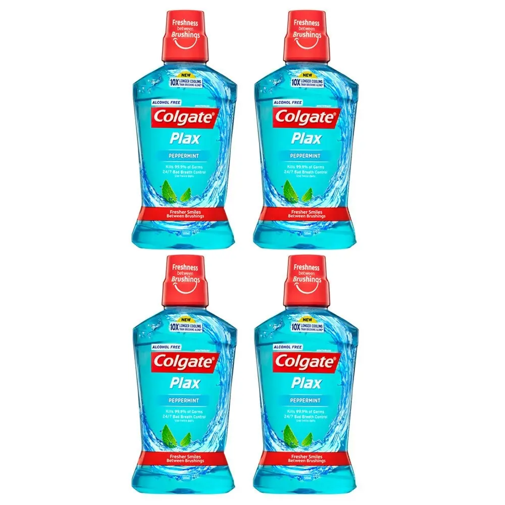 4x Colgate 500ml  Plax Peppermint Mouthwash Alcohol Free Mouth Wash Oral Care