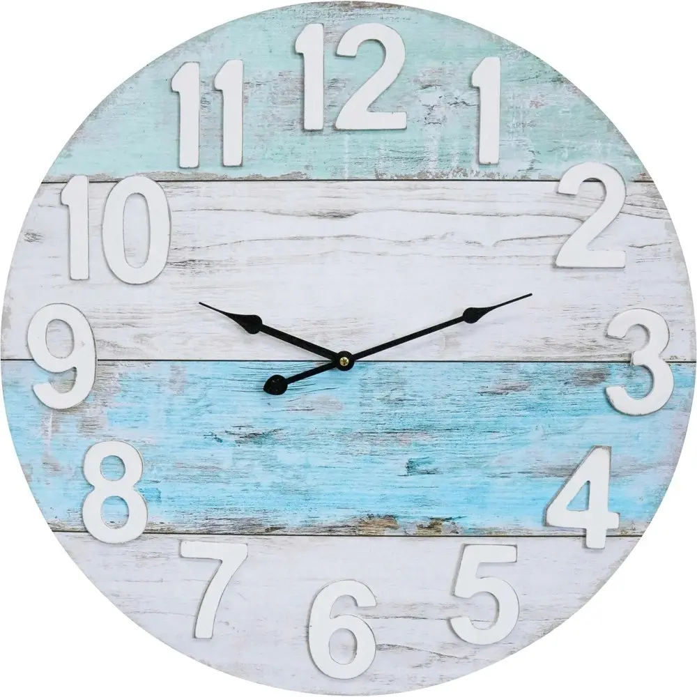 LVD Seaside Raised Numbers Hanging Wall Clock Analogue 58cm Round Home Decor