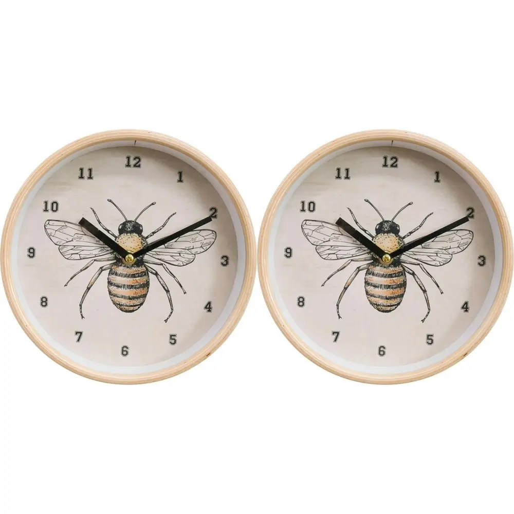 2x LVD Beeglass Hanging Wall Clock Analogue 22cm Round Home/Office Room Decor