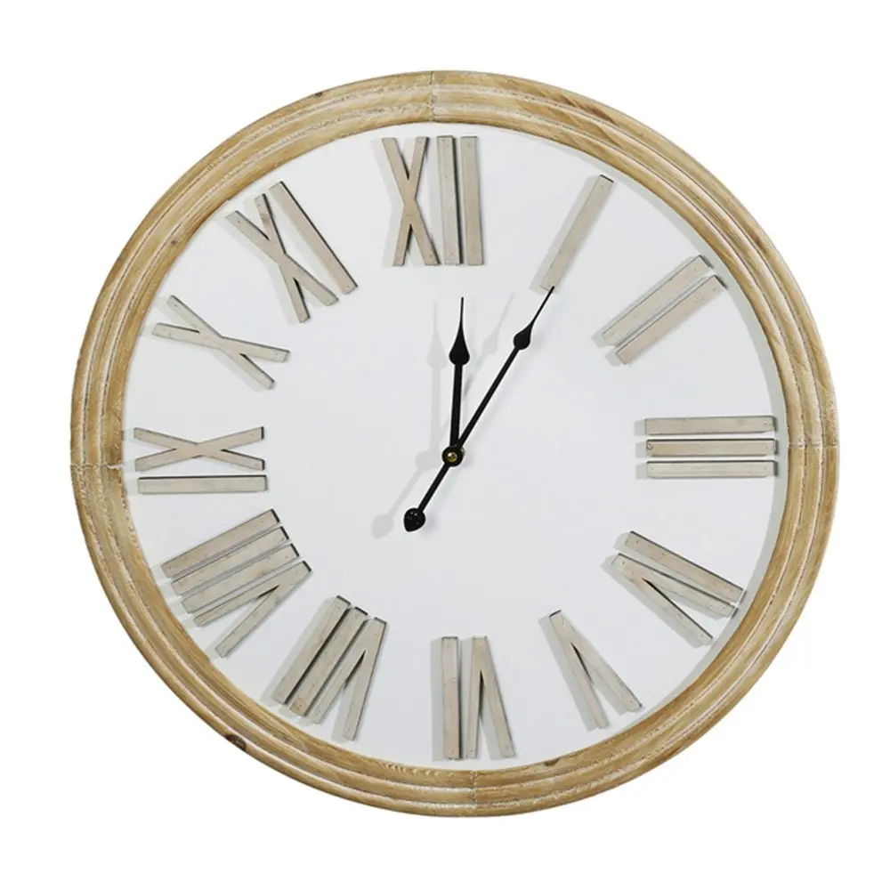 Maine & Crawford Lucas 60cm Analogue Wall Clock MDF Hanging Decor White/Natural