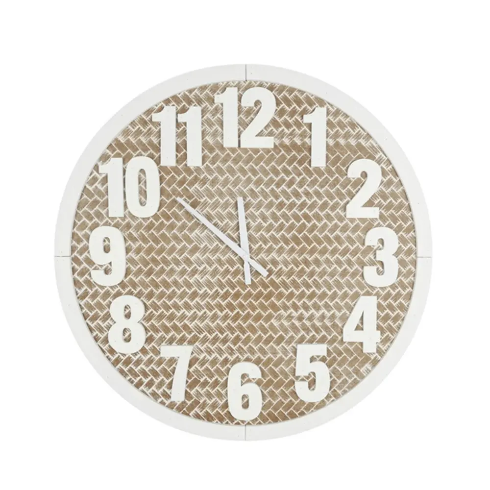 Maine & Crawford Logan Number MDF 60cm Analogue Wall Clock Hanging White/Natural