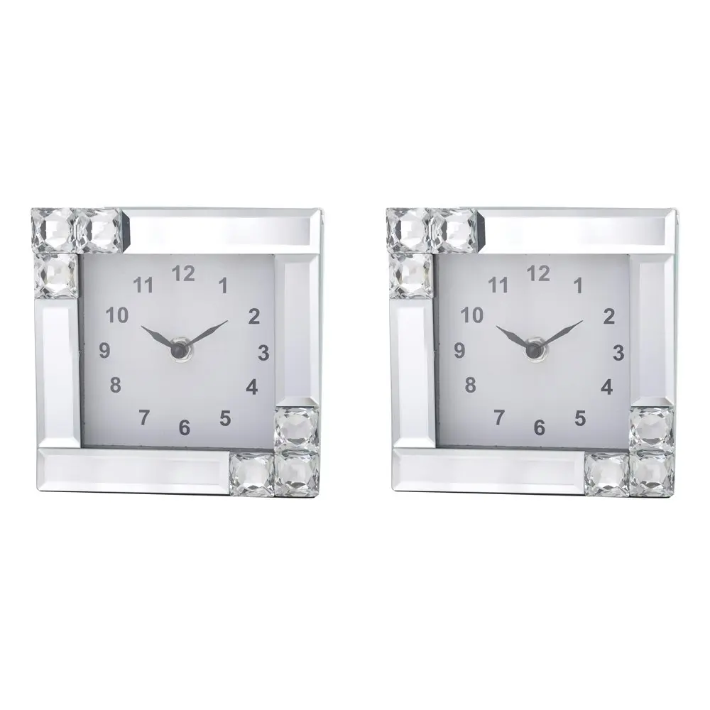 2x Gibson Gifts Mirror Crystal Analogue Clock Home/Office Decor 15cm White