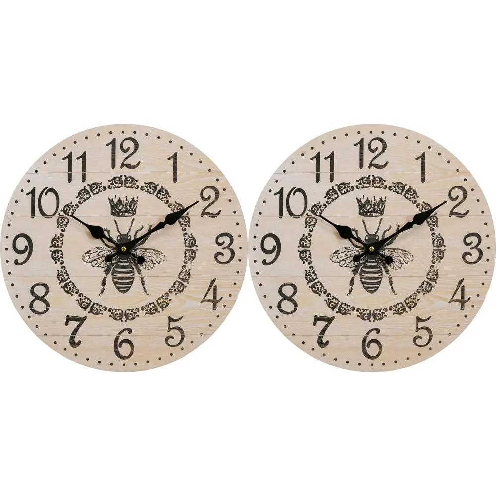 2x LVD Queen Bee Hanging Wall Clock Analogue 34cm Round Home/Office Room Decor