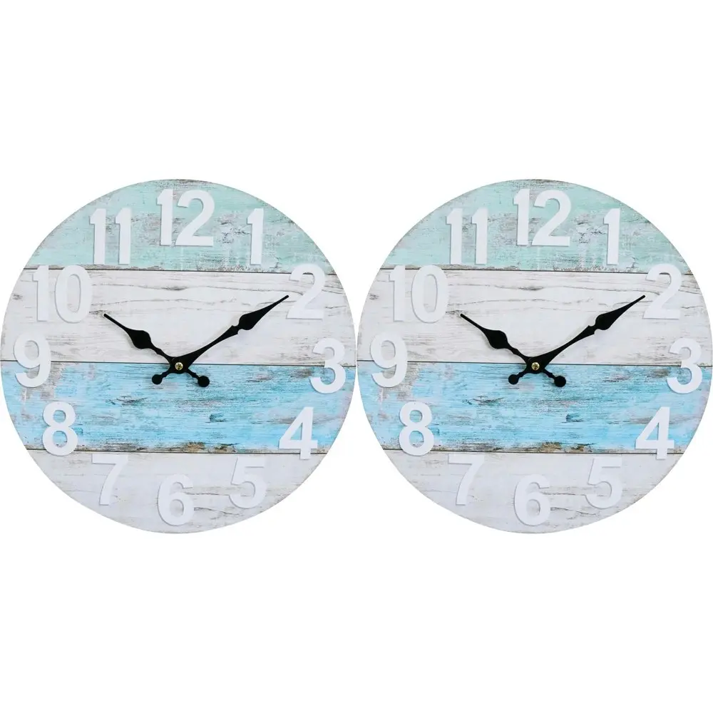 2x LVD Seaside Hanging Wall Clock Analogue 34cm Round Home/Office Room Decor