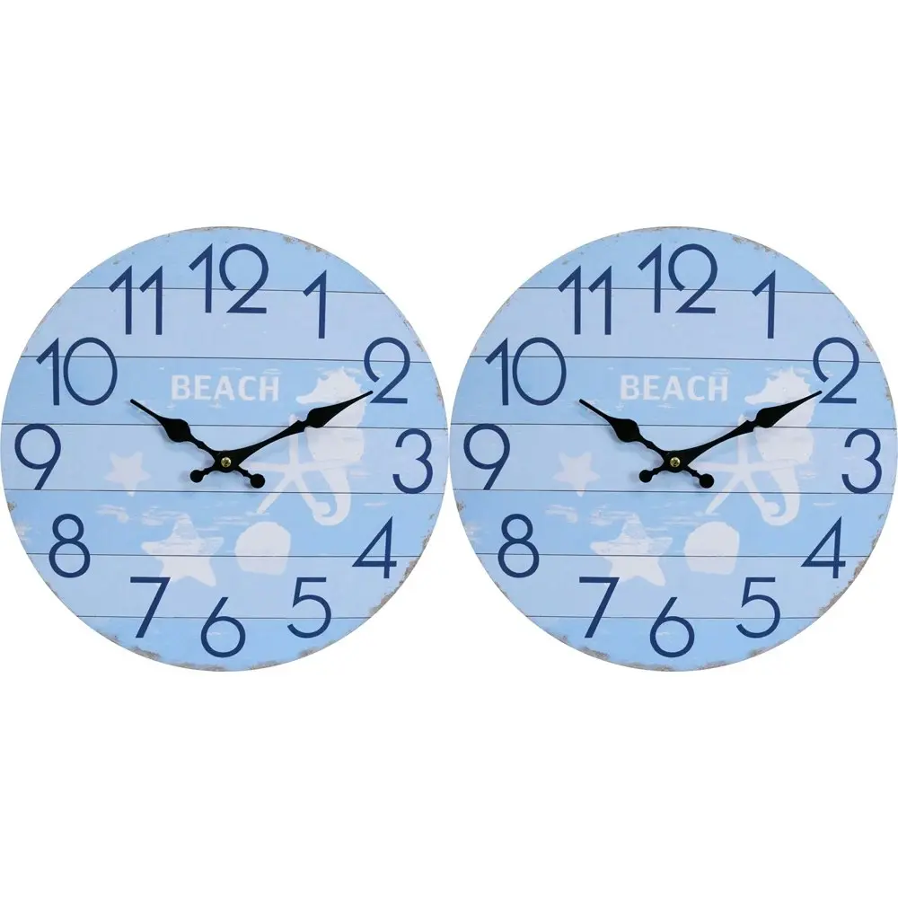 2x LVD Sea Life Hanging Wall Clock Analogue 34cm Round Home/Office Room Decor