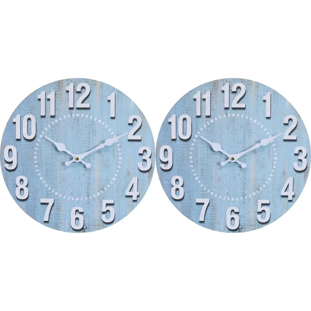 2x LVD Mist Hanging Wall Clock Analogue 34cm Round Home/Office Room Decor