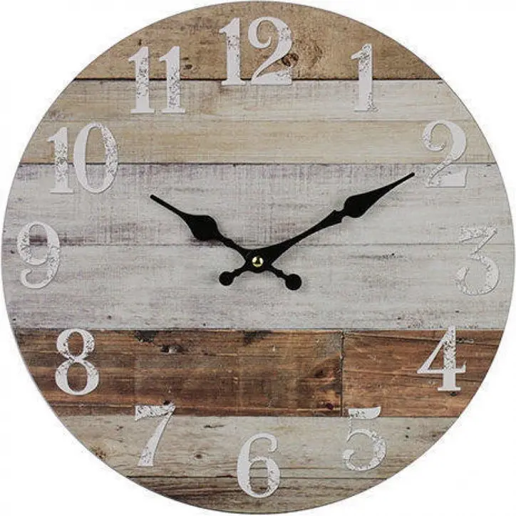 Round MDF 34cm Wall Clock Weather Boards BRN/BEI Small Home Decor/Decoration