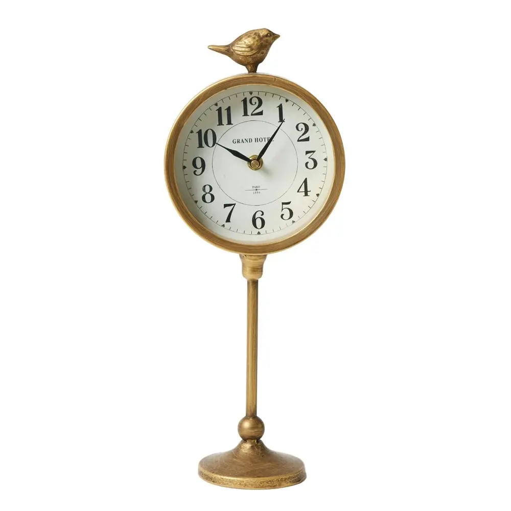 Pilbeam Living Finch Metal Clock Analog Tabletop Home/Office Decor Antique Gold