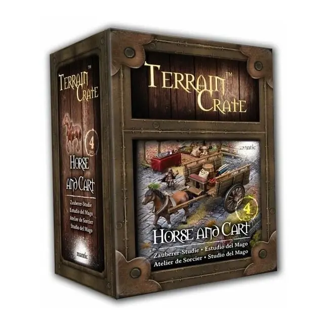 4pc Mantic Games Terrain Crate Horse & Cart Scenery TTRPG Game Accessory Set