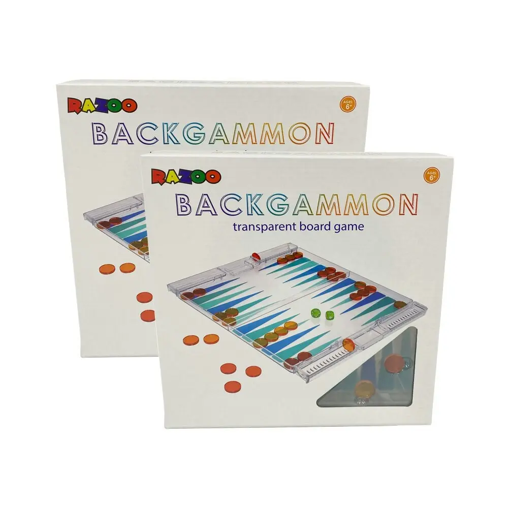 2x 34pcRazoo Backgammon Tranparent Board Game Kids/Children Toy Set 26x26cm 3+