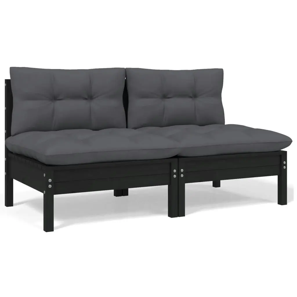 2-Seater Garden Sofa with Cushions Black Solid Pinewood 806656