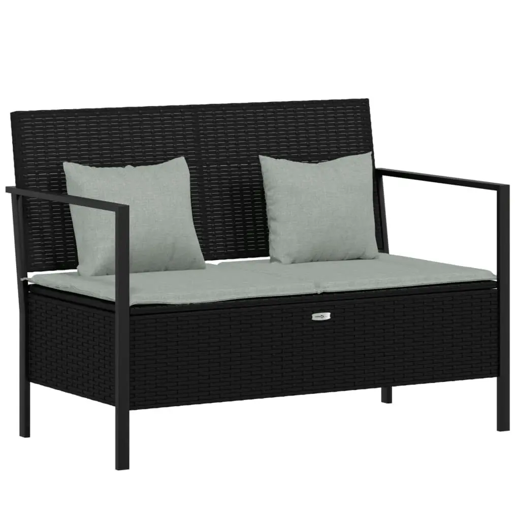 2-Seater Garden Bench with Cushions Black Poly Rattan 364112