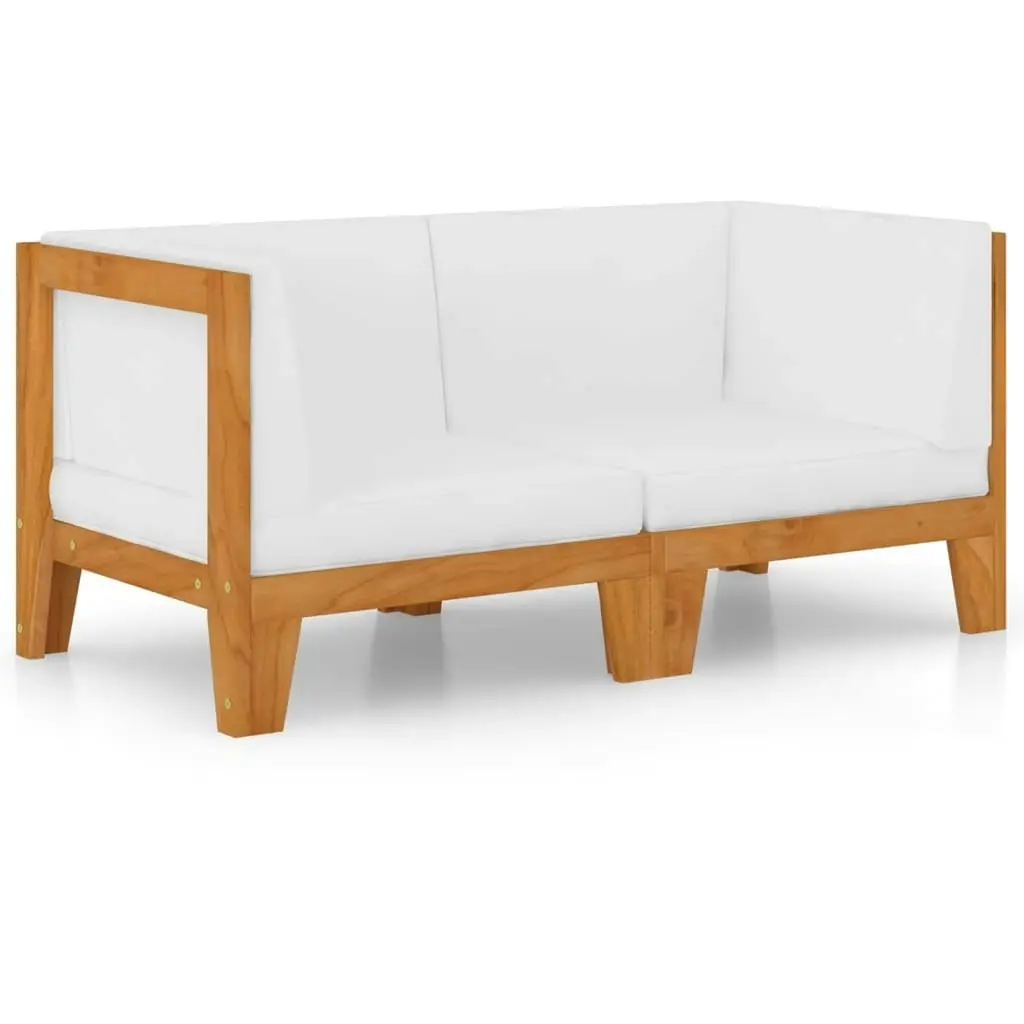 2-Seater Sofa with Cream White Cushions Solid Acacia Wood 3058112