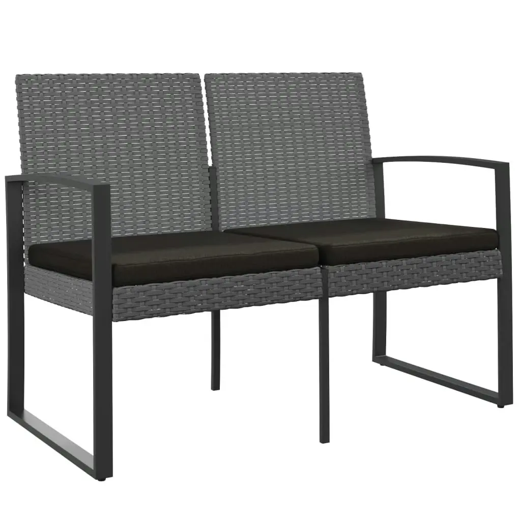 2-Seater Garden Bench with Cushions Dark Grey PP Rattan 360211