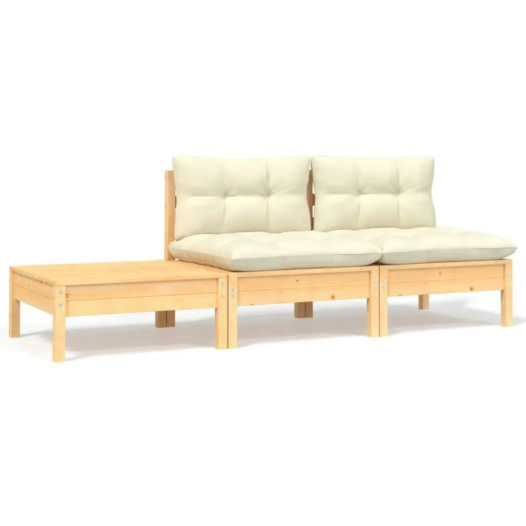 3 Piece Garden Lounge Set with Cream Cushions Solid Pinewood 806682