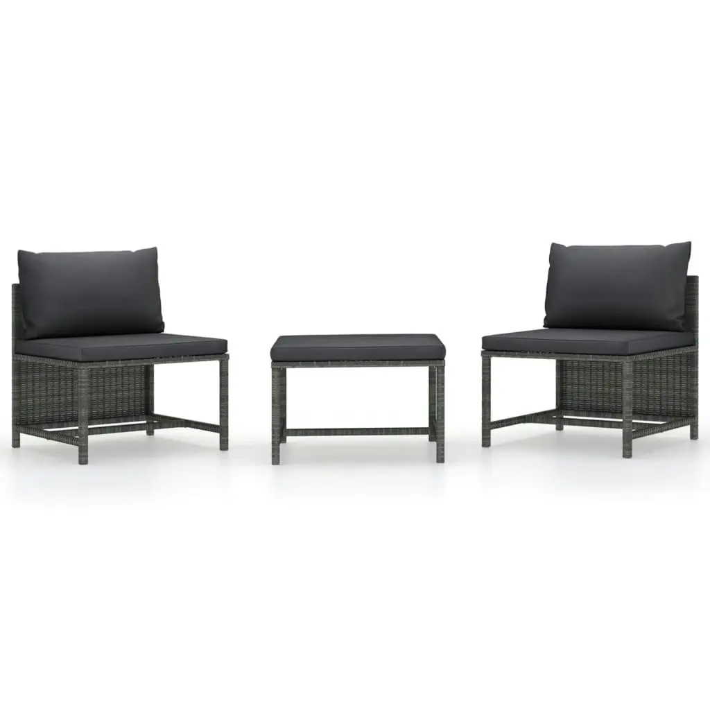 3 Piece Garden Sofa Set with Cushions Grey Poly Rattan 313500