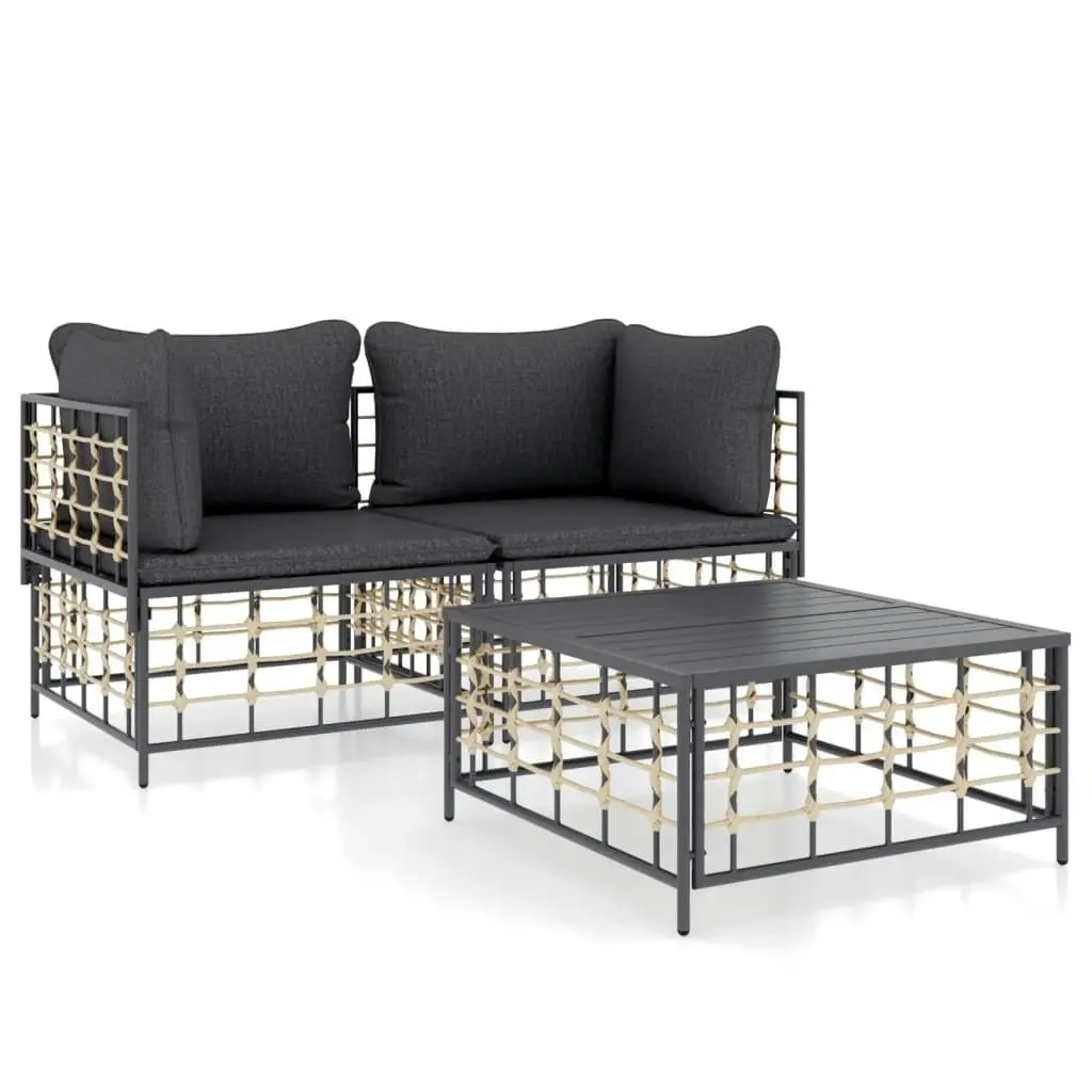 3 Piece Garden Lounge Set with Cushions Anthracite Poly Rattan 3186693