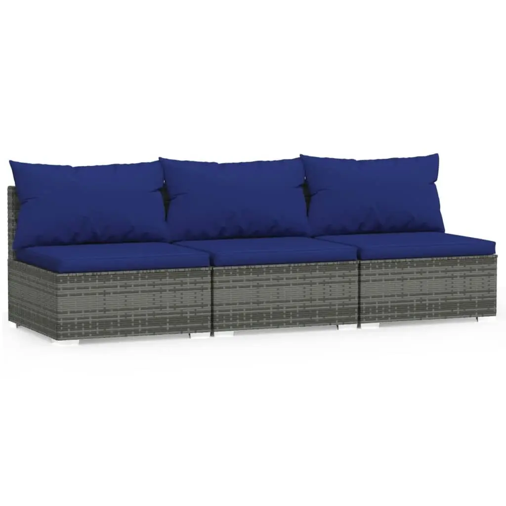 3-Seater Sofa with Cushions Grey Poly Rattan 317572