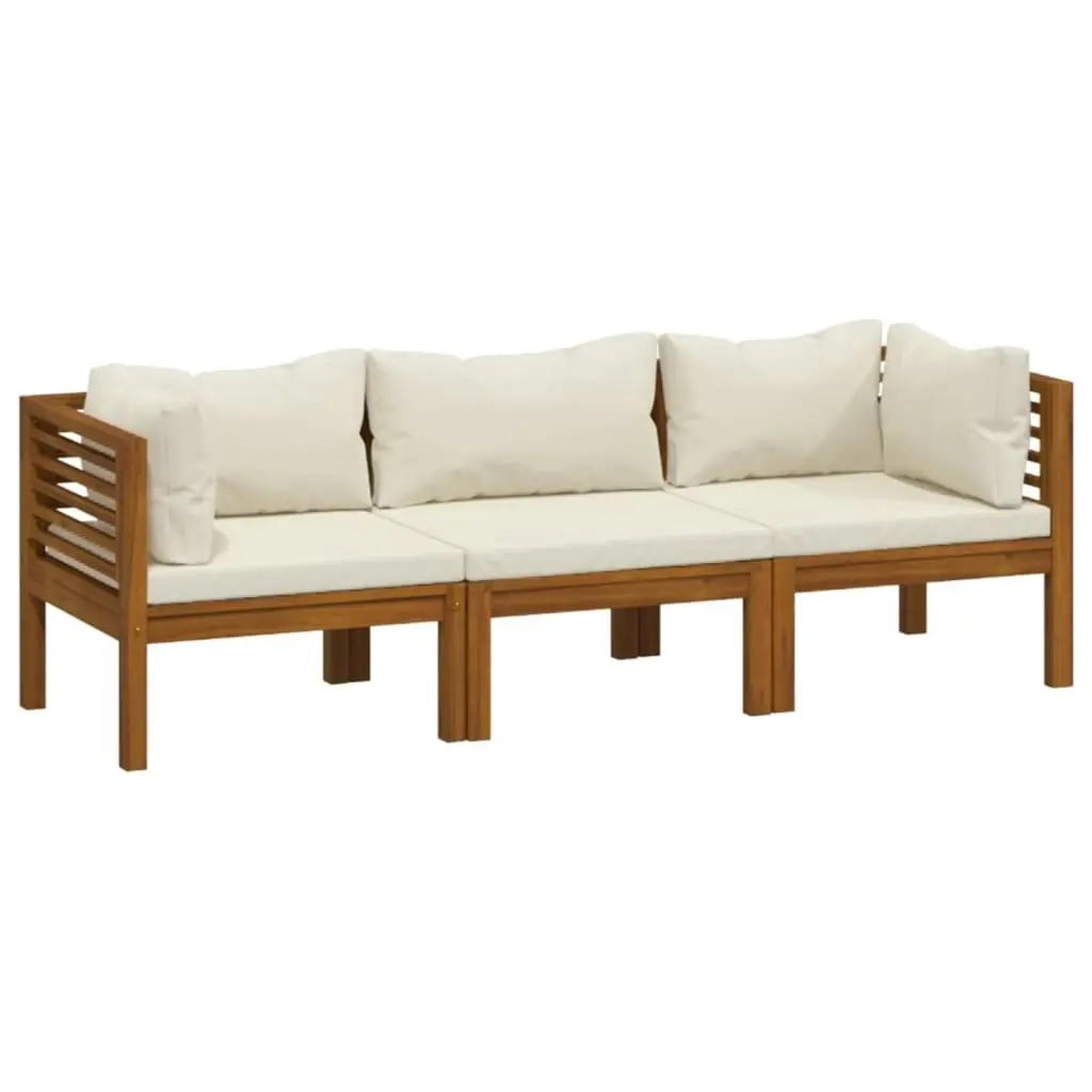 3-Seater Garden Sofa with Cream Cushion Solid Acacia Wood 3086932