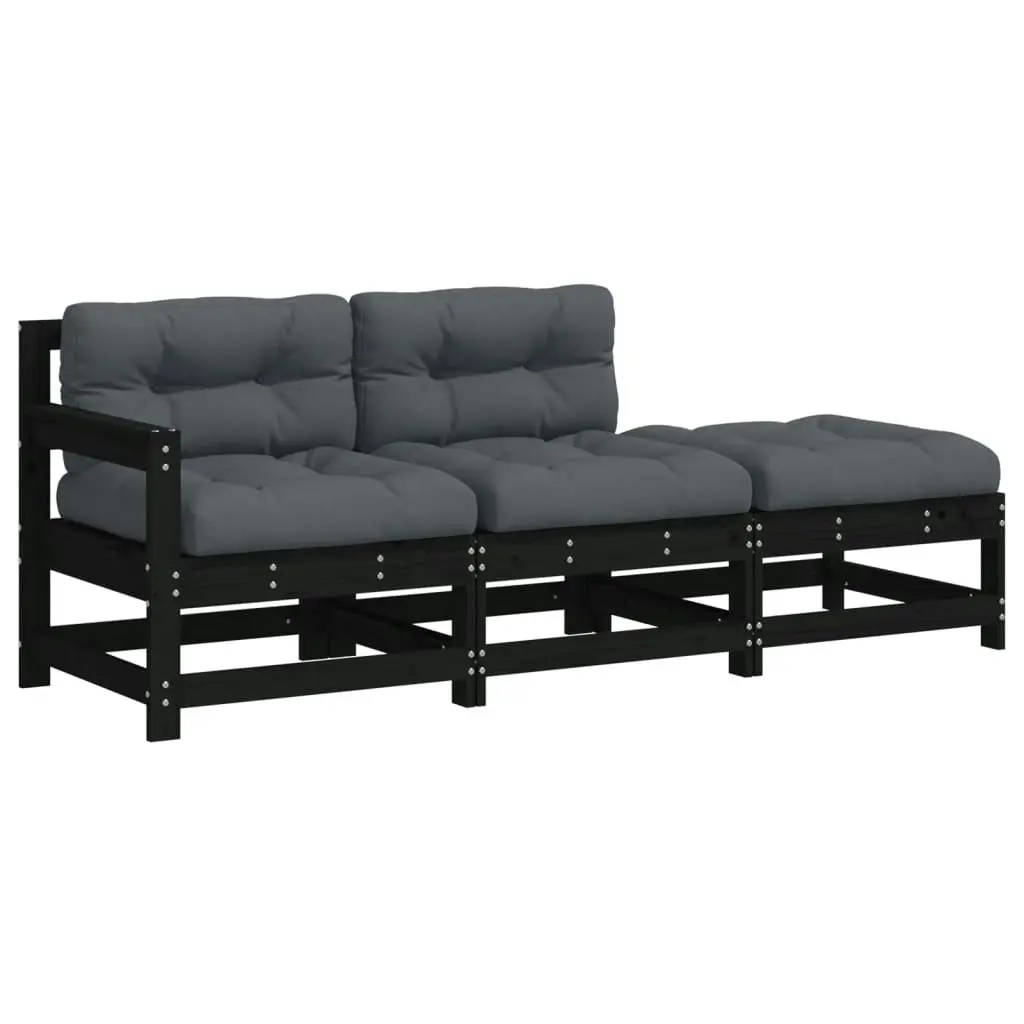 3 Piece Garden Lounge Set with Cushions Black Solid Wood 825601