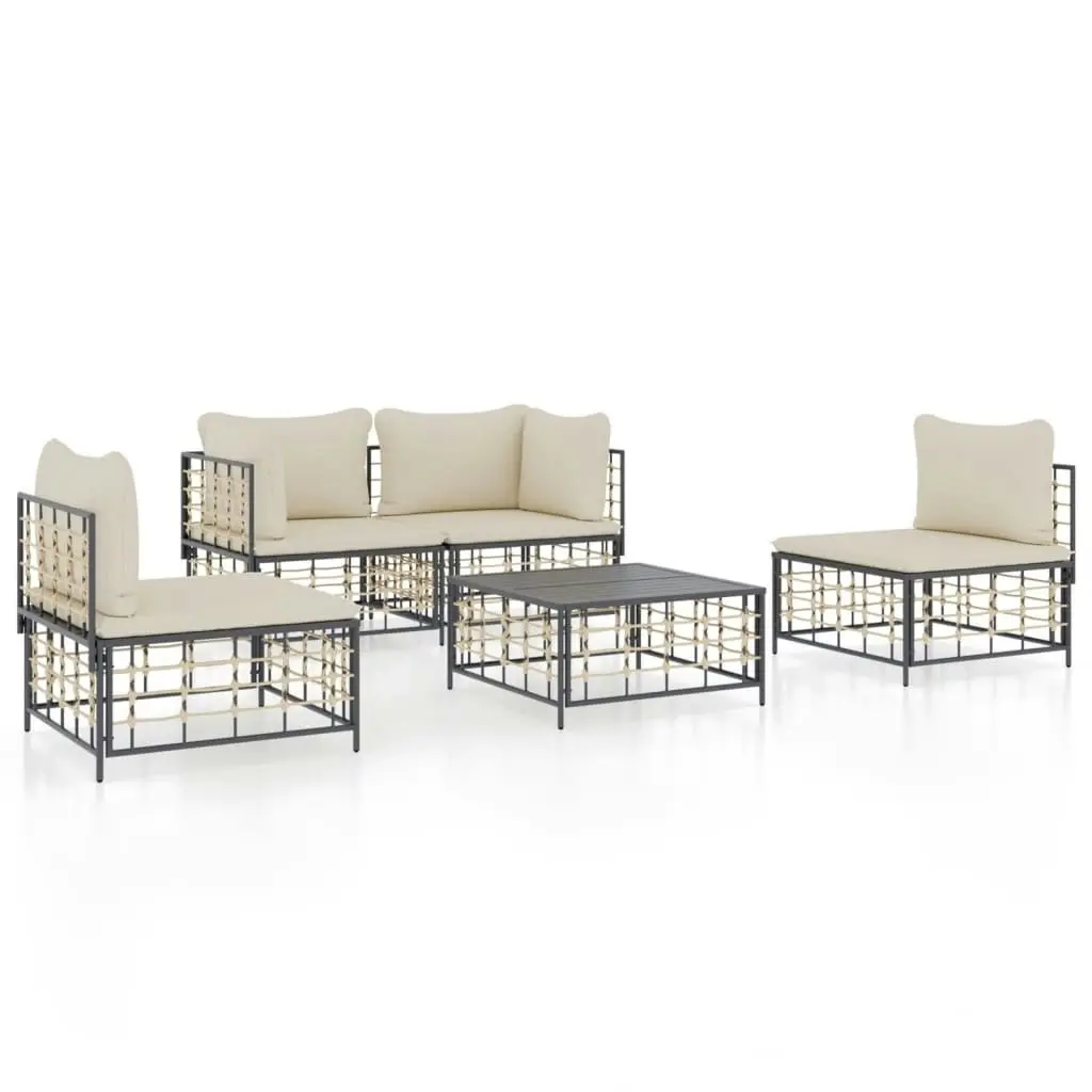 5 Piece Garden Lounge Set with Cushions Anthracite Poly Rattan 3186714