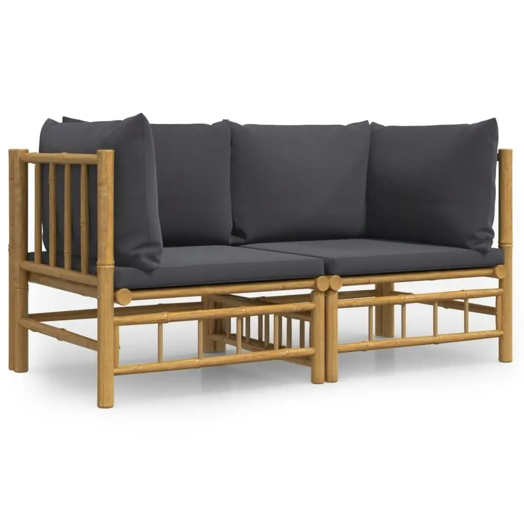 Garden Corner Sofas with Dark Grey Cushions 2 pcs Bamboo 3155214