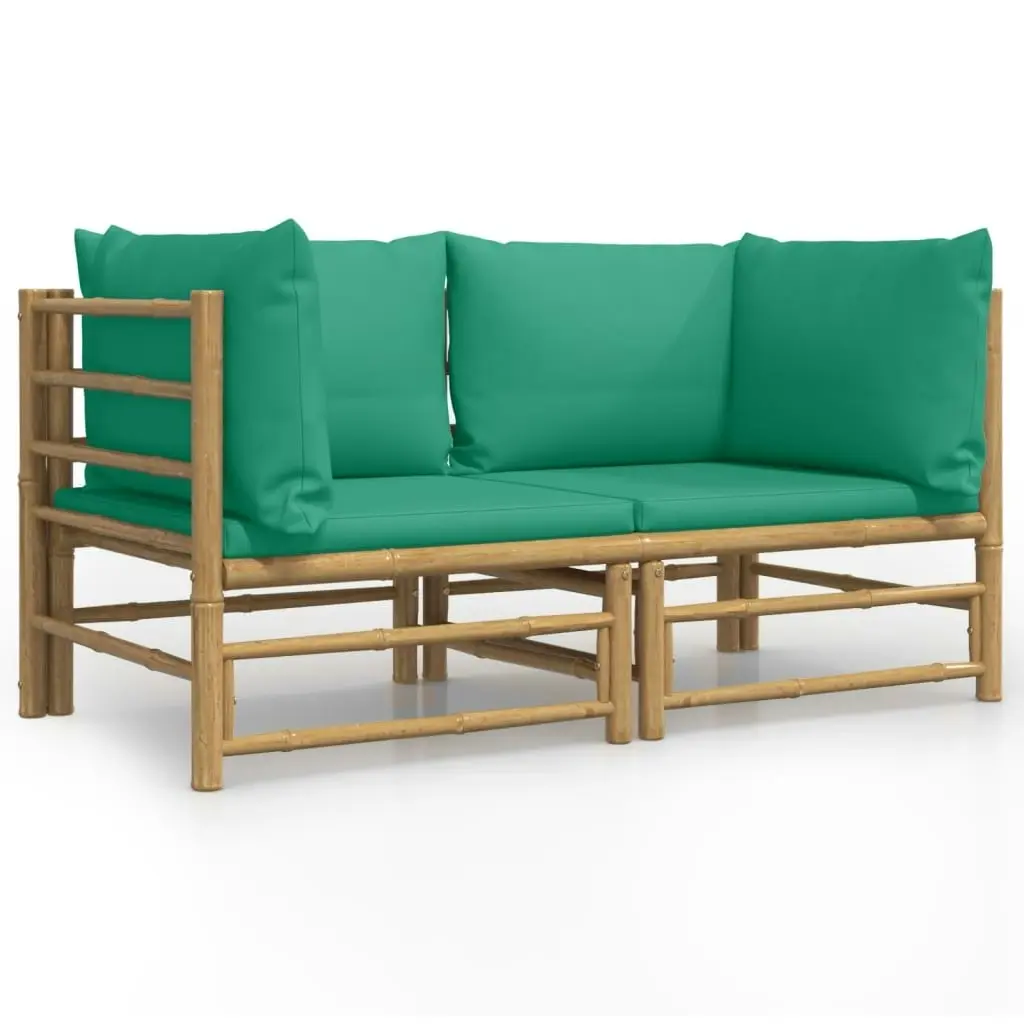 Garden Corner Sofas with Green Cushions 2 pcs Bamboo 3155150